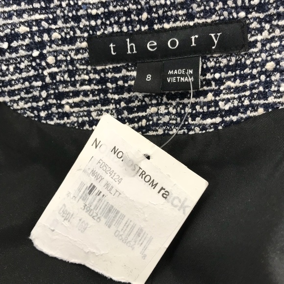 THEORY Tweed Black Lamb Leather Moto Jacket Blazer - Picture 7 of 8